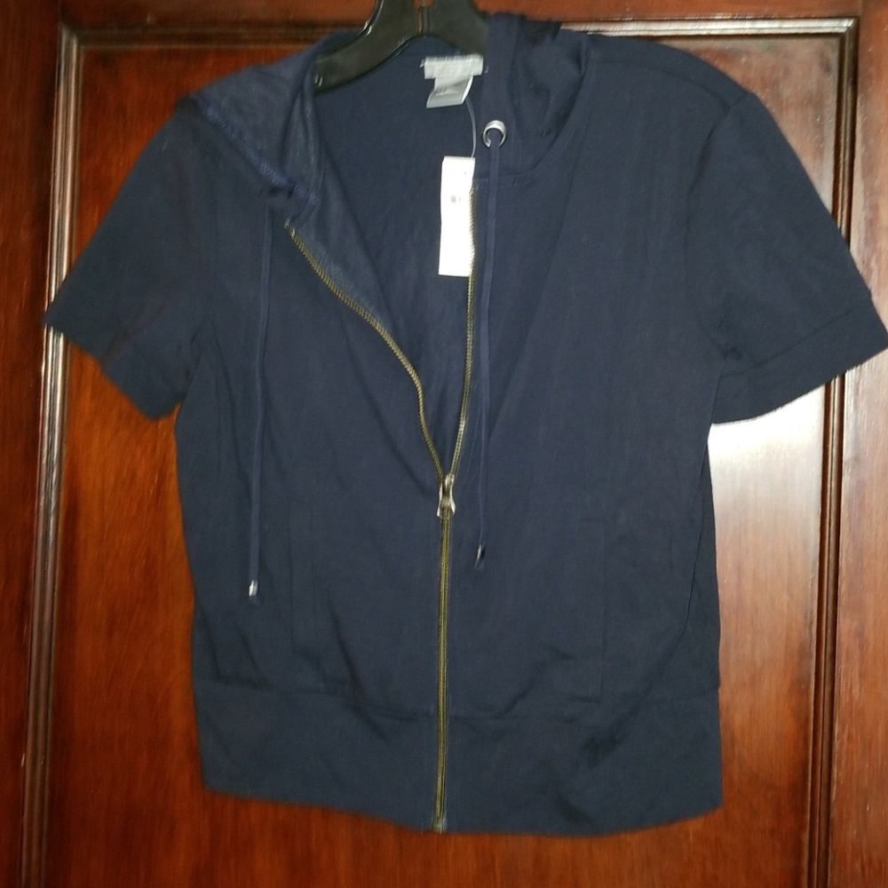 Navy Blue Short Sleeve Hooded Shirt Jacket